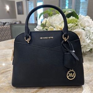 Michael Kors Jet Set Travel Medium Leather Dome Satchel Crossbody Bag